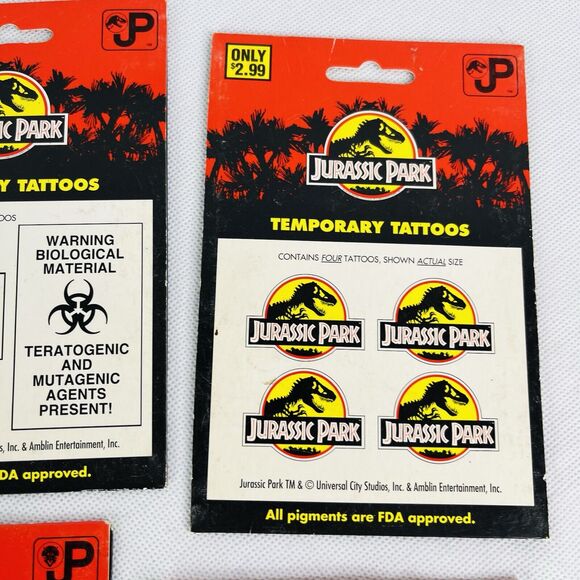4 Jurassic Park Temporary Dinosaur Tattoos Lot Logo Biohazard Triceratops Skull - Picture 6 of 13